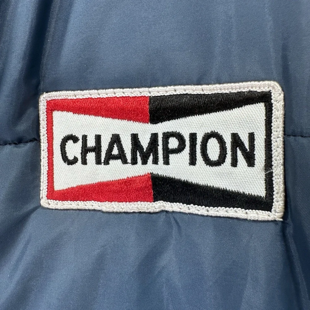 Vtg 70s Champion Jacket L Spark Plugs Coat Official Racing Apparel Jacket Puffer